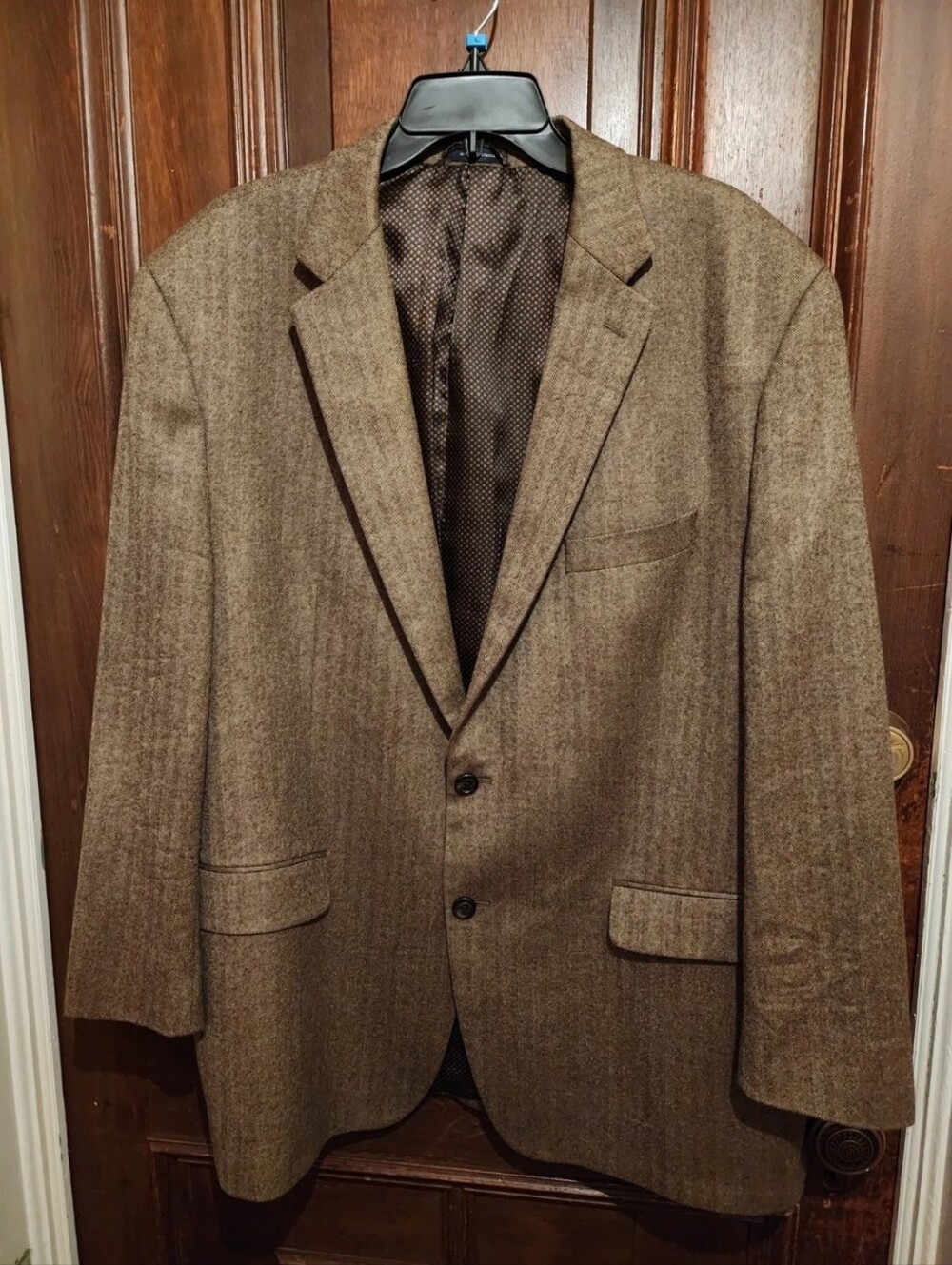 Ralph Lauren Brown Herringbone Wool Cashmere Blazer with Elbow Patches-Size 48R